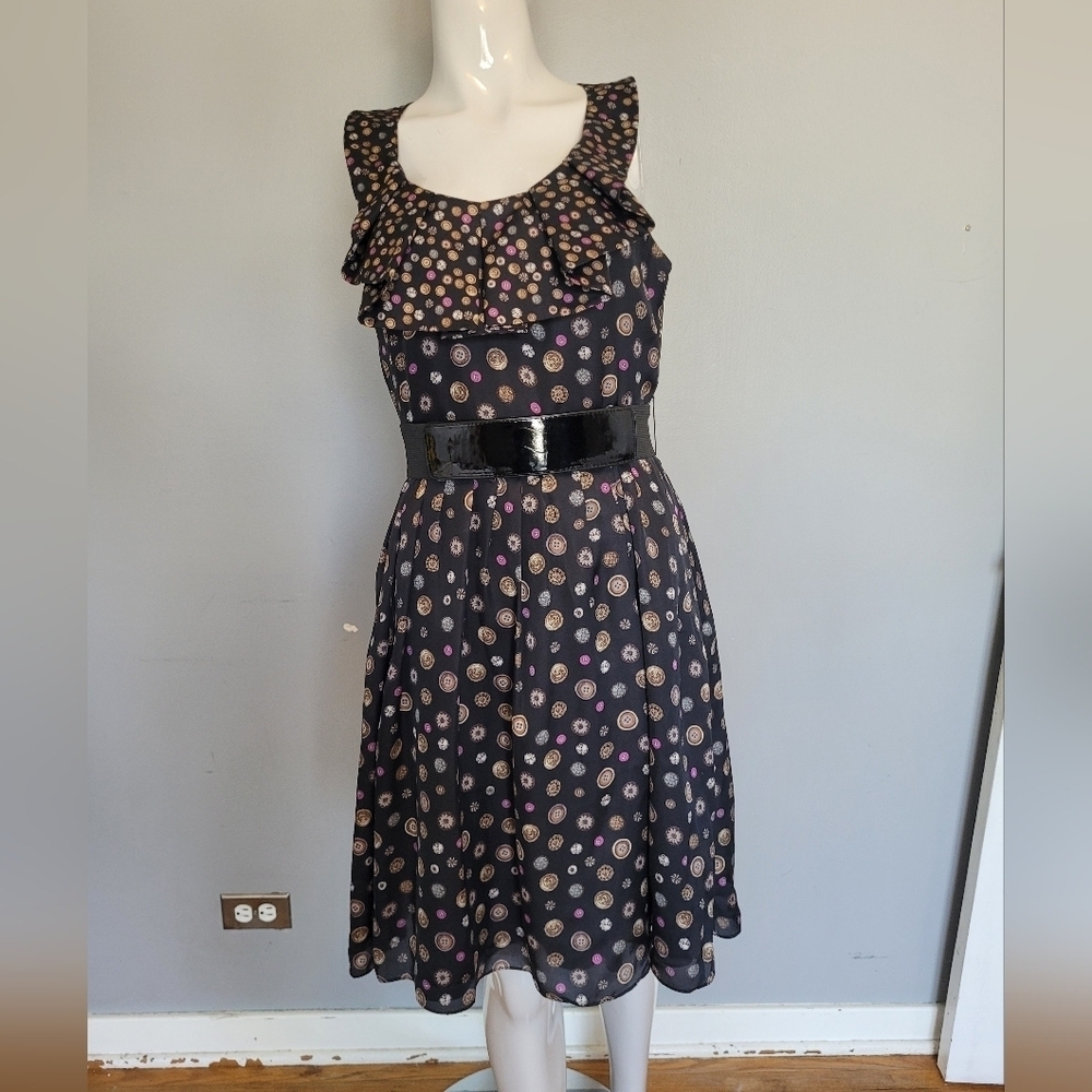 Ted Baker Button Print Ruffle Dress, VGUC, Size 6